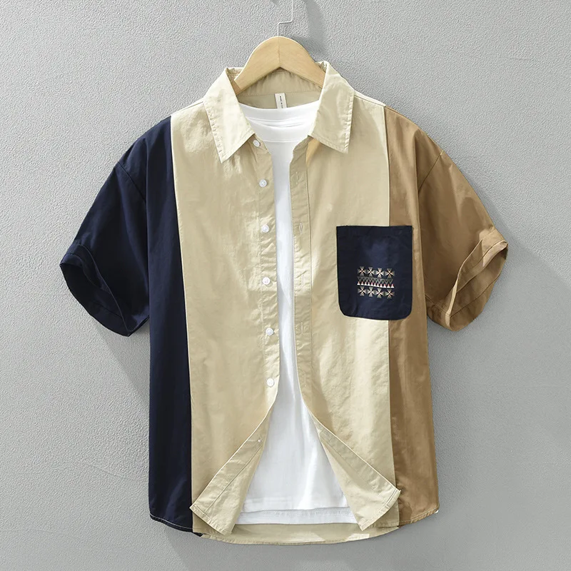 Casual Loose Men's ort Sve irt Contrast Color Patchwork Collar Upaded Version Faionable Versatile Cotton Top
Casual Loose Men's ort Sve irt Contrast Color Patchwork Collar Upaded Version Faionable Versatile Cotton Top