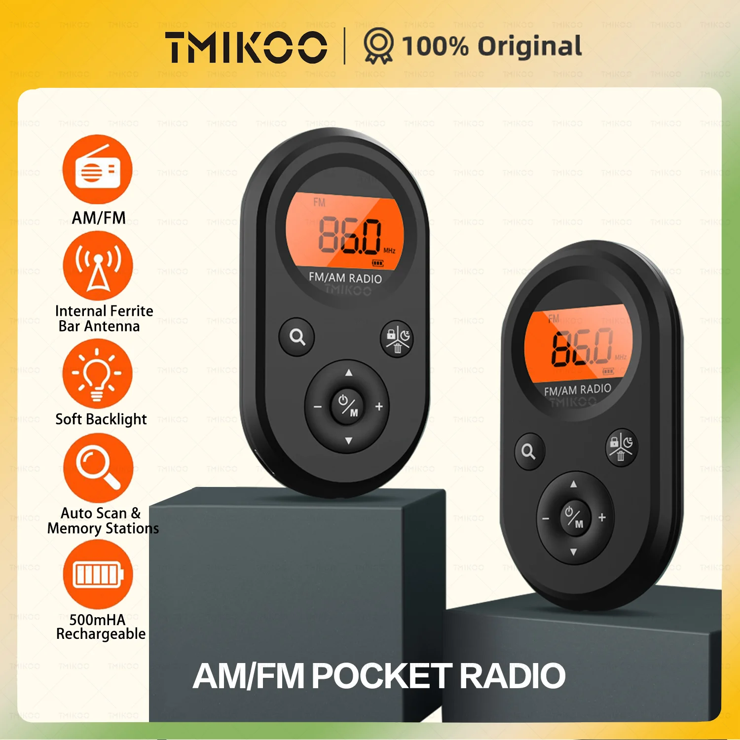 Personal Pocket Radio AM/FM,Mini Rechargeable Transistor Radio with Best Reception,Long Battery Life,Stereo Headphones,Backlit
Personal Pocket Radio AM/FM,Mini Rechargeable Transistor Radio with Best Reception,Long Battery Life,Stereo Headphones,Backlit