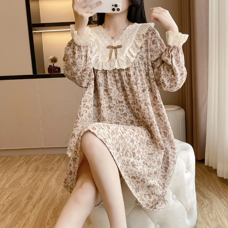Женская пижама из хлопкового крепа с длинным рукавом, тонкая, летняя, с кружевом, милая, для дома, весна-осень
Женская пижама из хлопкового крепа с длинным рукавом, тонкая, летняя, с кружевом, милая, для дома, весна-осень