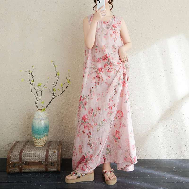 Summer Loose Cotton Linen Twist Sleeveless Maxi Dress Women's round Neck Vest Dress Long Skirt Commute Style Thin Fabric
Summer Loose Cotton Linen Twist Sleeveless Maxi Dress Women's round Neck Vest Dress Long Skirt Commute Style Thin Fabric