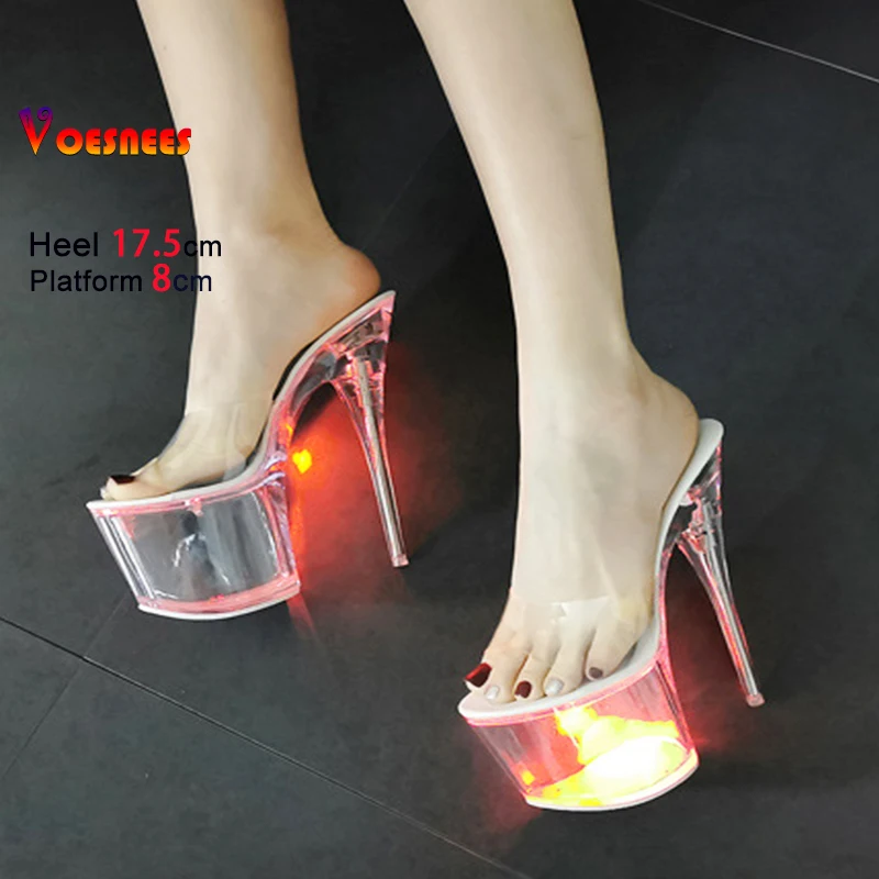 Женские прозрачные тапочки на тонком каблуке, обувь для вечеринок в ночном клубе на очень высоком каблуке 17,5 см, прозрачные женские светящиеся сандалии на платформе
Женские прозрачные тапочки на тонком каблуке, обувь для вечеринок в ночном клубе на очень высоком каблуке 17,5 см, прозрачные женские светящиеся сандалии на платформе