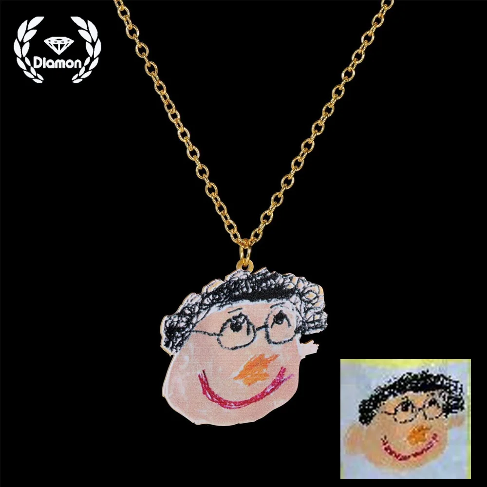 Diamon Personalized Custom Colorful Children Drawing Necklace Stainless Steel Pendant Unique Jewelry Gift for Family Kids
Diamon Personalized Custom Colorful Children Drawing Necklace Stainless Steel Pendant Unique Jewelry Gift for Family Kids
