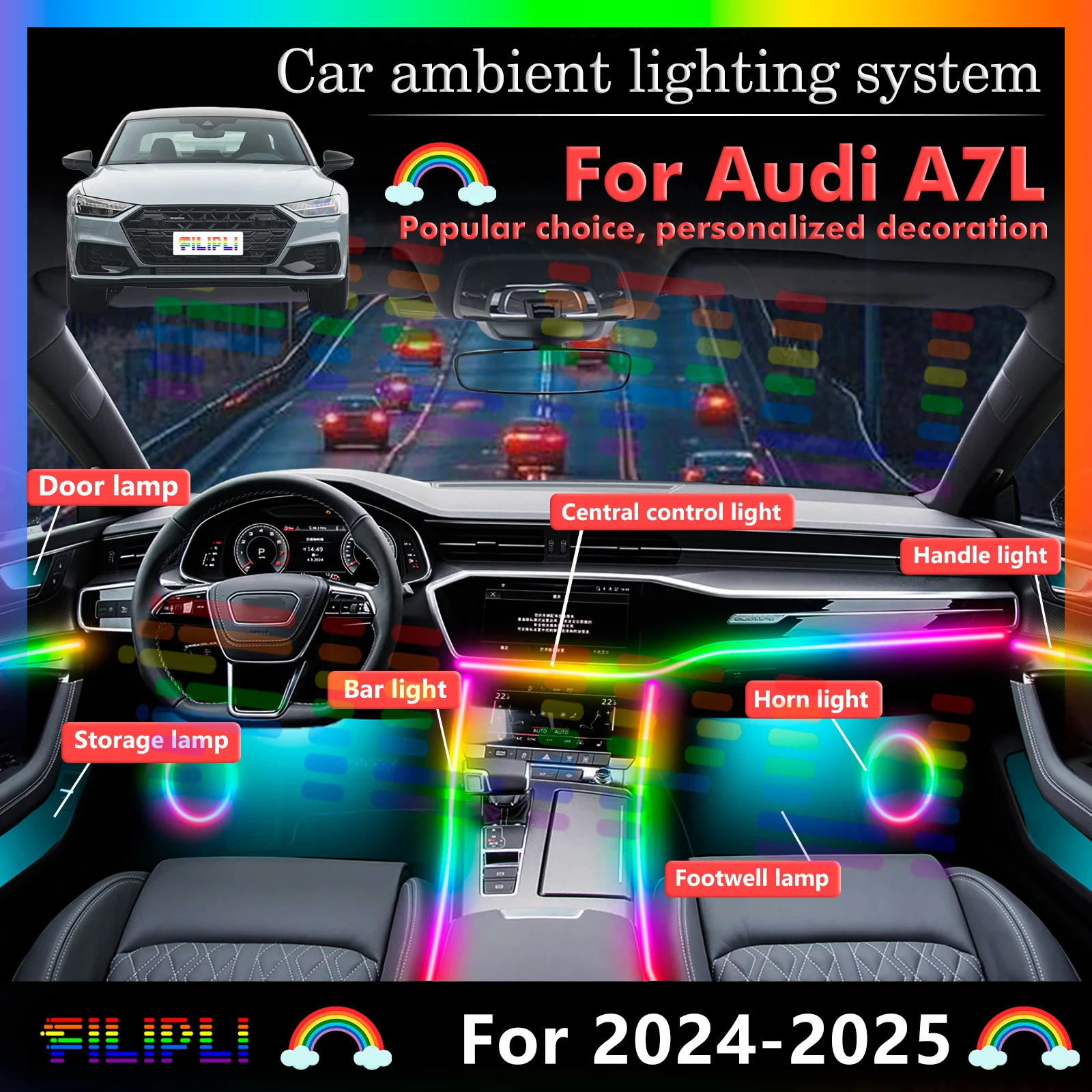 Для Audi A7L салон автомобиля декоративный атмосферный светильник RGB 64-цветная светодиодная радужная акриловая лента умный пульт дистанционного управления энергосбережение
Для Audi A7L салон автомобиля декоративный атмосферный светильник RGB 64-цветная светодиодная радужная акриловая лента умный пульт дистанционного управления энергосбережение