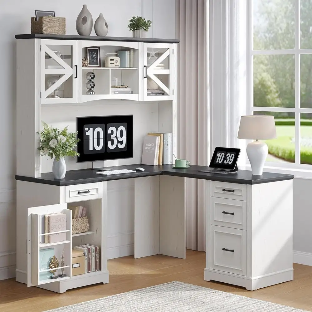 72 L-Shaped Desk with Hutch, 4 Drawers, Power Outlet, Suitable for Home Office or Study Area - White & Black
72 L-Shaped Desk with Hutch, 4 Drawers, Power Outlet, Suitable for Home Office or Study Area - White & Black