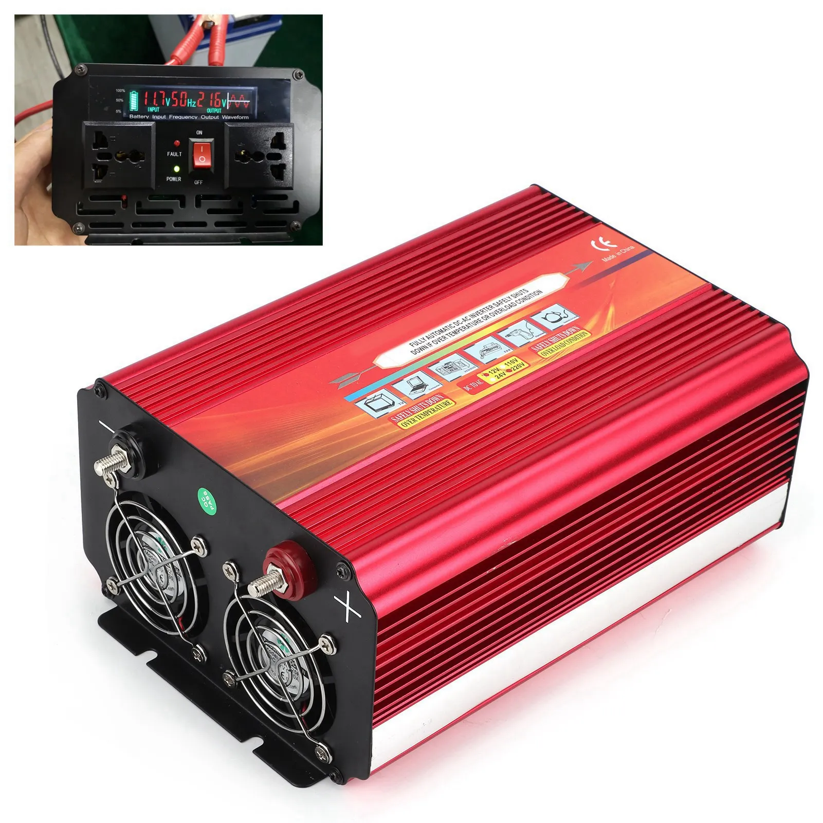 Инвертор высокой мощности 2000 Вт - DC 12В в AC с двумя розетками и вентиляторами охлаждения для автомобиля, улицы и дома
Инвертор высокой мощности 2000 Вт - DC 12В в AC с двумя розетками и вентиляторами охлаждения для автомобиля, улицы и дома