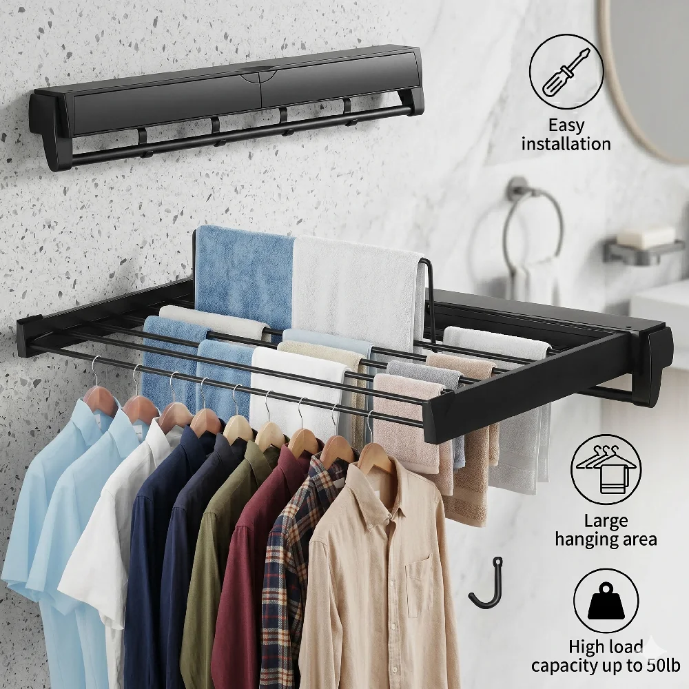Retractable Clothes Drying Rack Wall Mounted Invisible Folding Laundry Hanger Space Saving Heavy Duty Indoor Balcony Towel Rack
Retractable Clothes Drying Rack Wall Mounted Invisible Folding Laundry Hanger Space Saving Heavy Duty Indoor Balcony Towel Rack