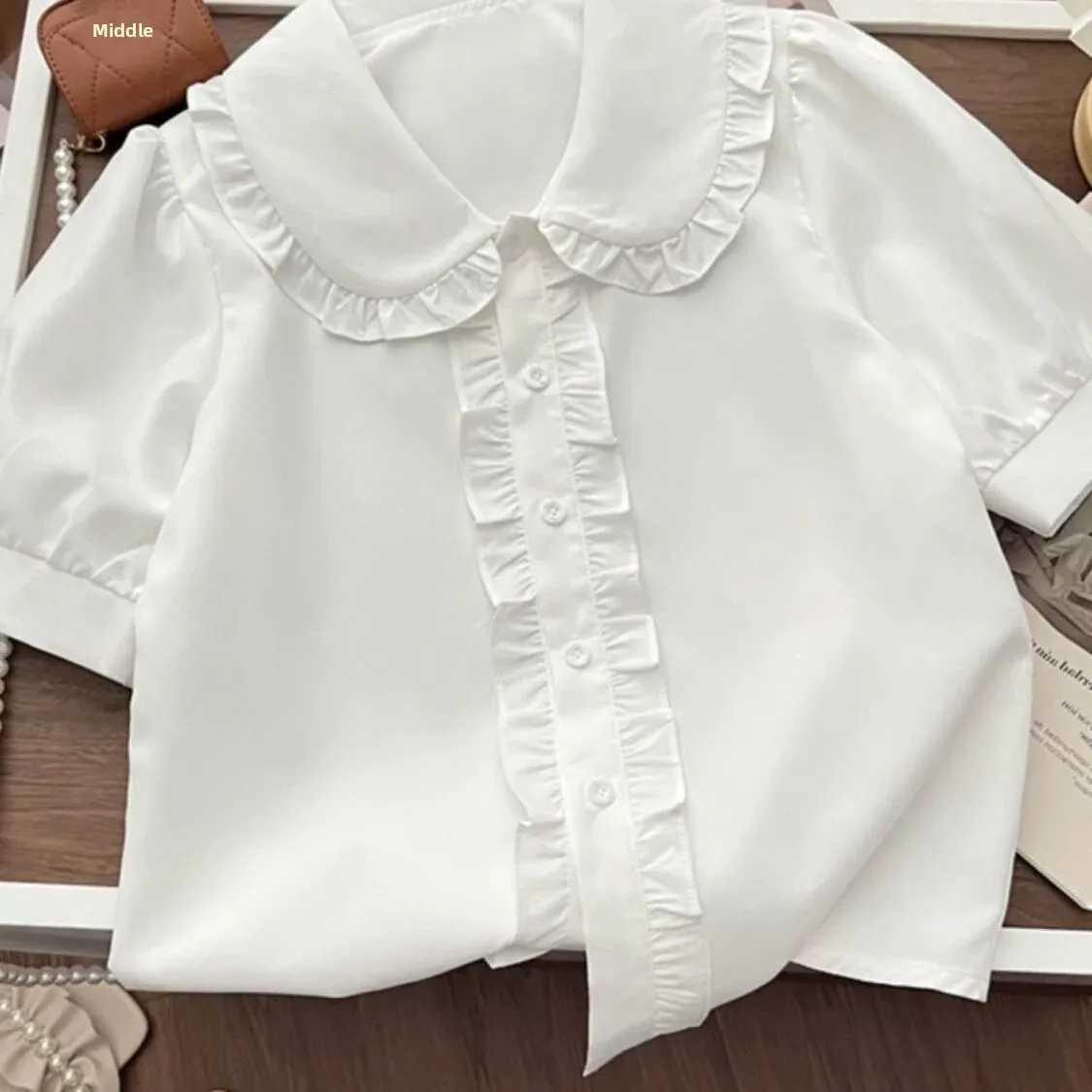 Summer White Loose Short Sleeve Doll Collar Women's Shirt Little Girl's Lolita Inner Wear Silk Top Small Size Loose Upper
Summer White Loose Short Sleeve Doll Collar Women's Shirt Little Girl's Lolita Inner Wear Silk Top Small Size Loose Upper