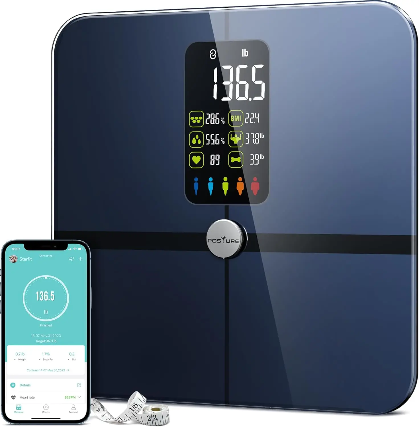 Smart Body Fat Scale with Heart Rate & App Sync, Large Display for Up to 400Lbs, Black
Smart Body Fat Scale with Heart Rate & App Sync, Large Display for Up to 400Lbs, Black