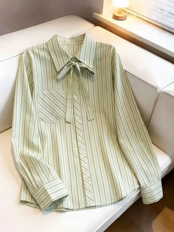 Green Striped Long Sleeve Shirt Women's Shoulder Length Casual Style plus Size Spring Summer New Arrival Korean Version
Green Striped Long Sleeve Shirt Women's Shoulder Length Casual Style plus Size Spring Summer New Arrival Korean Version
