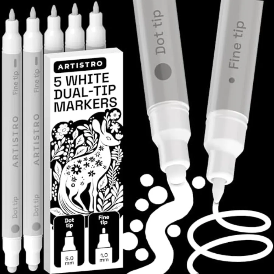 5 Precision Dual-Tip Acrylic Paint Markers Paint Pens Set with Dot and Fine Tips for Fabric, Rock, Glass, Wood, Coloring Books
5 Precision Dual-Tip Acrylic Paint Markers Paint Pens Set with Dot and Fine Tips for Fabric, Rock, Glass, Wood, Coloring Books