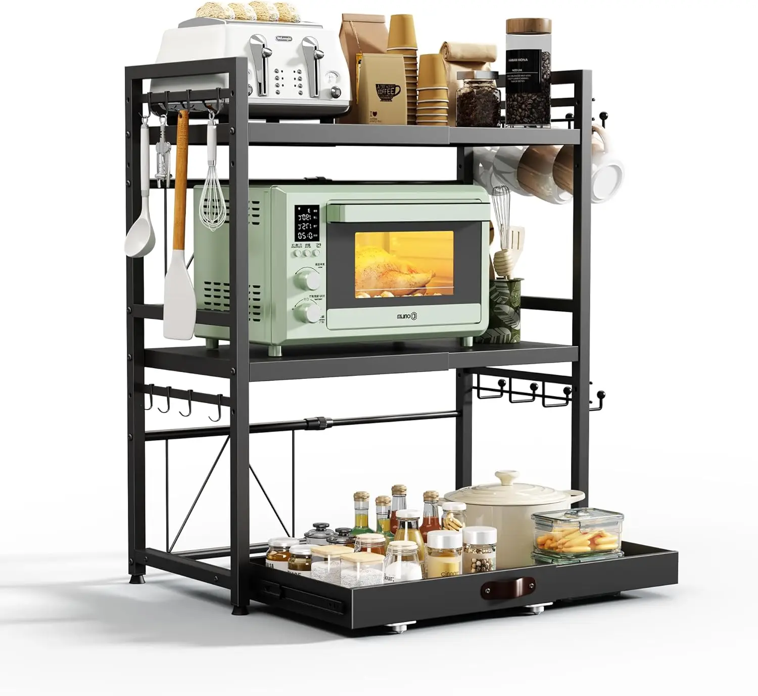 3 Tier Expandable Microwave Stand with Storage Shelves, 110 lbs Capacity, Black
3 Tier Expandable Microwave Stand with Storage Shelves, 110 lbs Capacity, Black