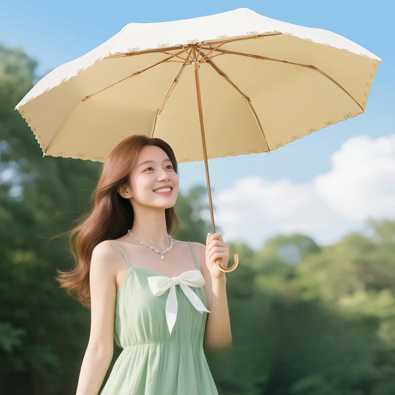 Solid Color Folding Umbrella Women, Lace Curved Hook, Sun UV UPF50+ Protection Parasol, Lightweight Portable Rain Umbrellas
Solid Color Folding Umbrella Women, Lace Curved Hook, Sun UV UPF50+ Protection Parasol, Lightweight Portable Rain Umbrellas