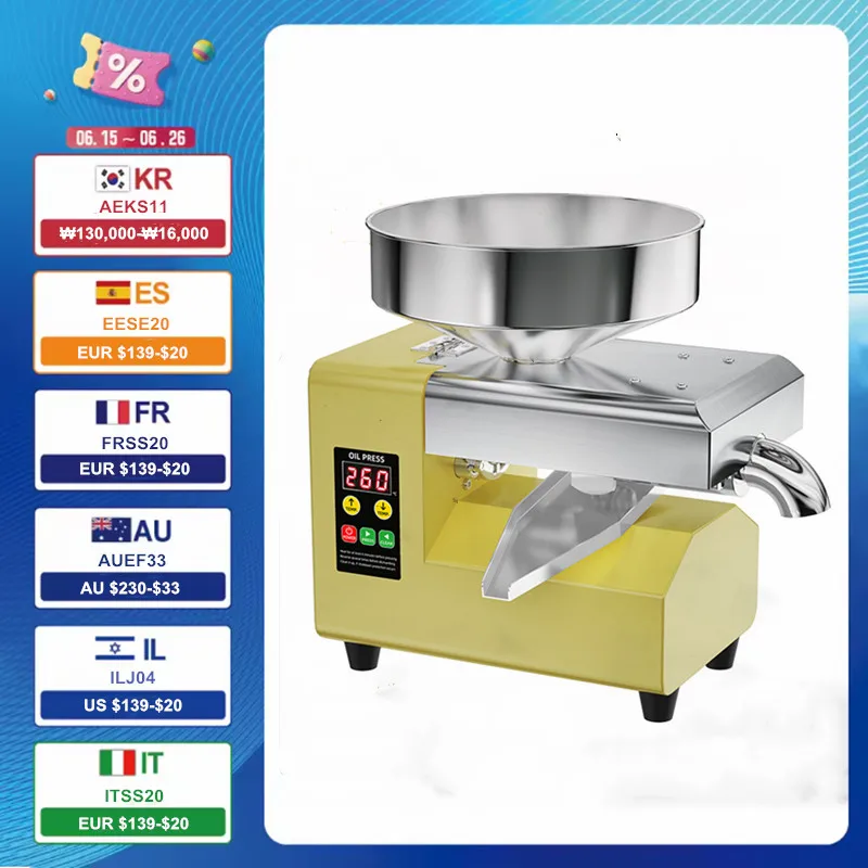 R8S Smart Stainless Steel Oil Press tomatic Cold/Hot Press Machine for Home Use, 304 Food-Grade, Low Noise Design (220V/110V)
R8S Smart Stainless Steel Oil Press tomatic Cold/Hot Press Machine for Home Use, 304 Food-Grade, Low Noise Design (220V/110V)