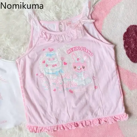 Giapponese Y2k Magliette e camicette Moda Carino Anime Stampa Serbatoi Vestiti Delle Donne Dolce Increspature Estate Camis Casual Arco Tunica Crop Vest Ropa Mujer