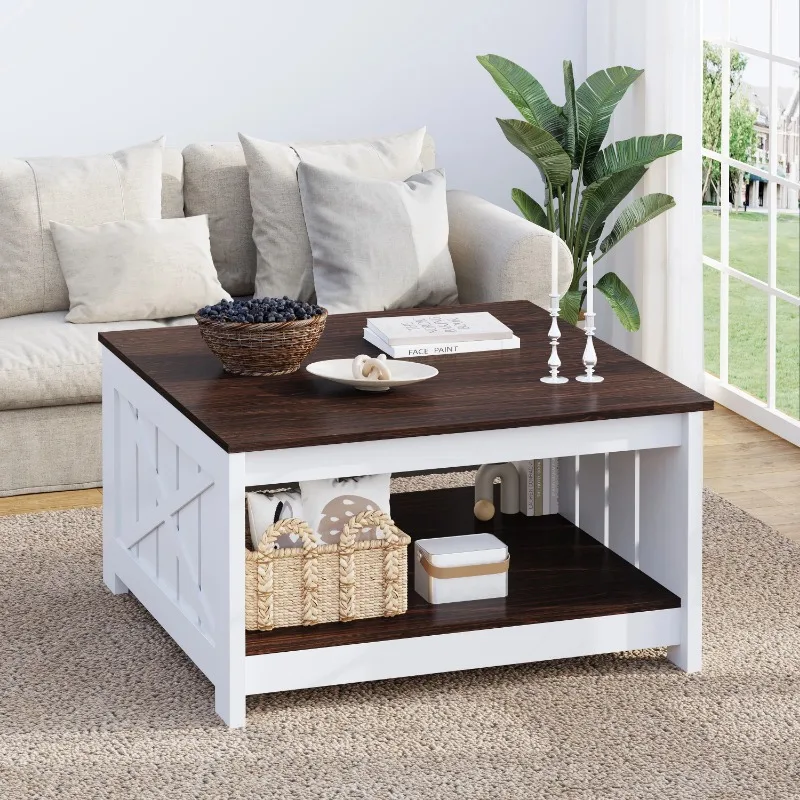 Coffee Table with Storage, Square Wood Farmhouse Coffee Table with Barn Door for Living Room,
Coffee Table with Storage, Square Wood Farmhouse Coffee Table with Barn Door for Living Room,