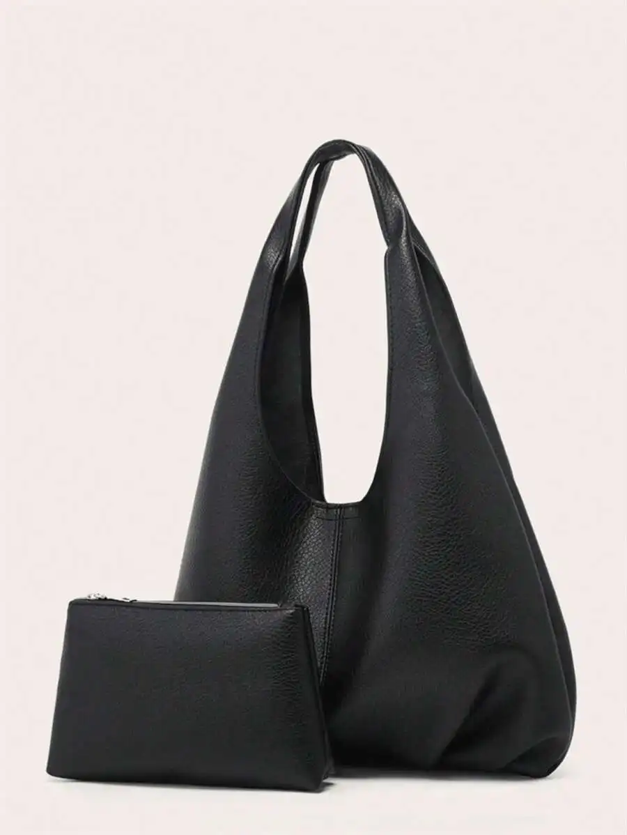 Black PU Leather Tote Bag with Detachable Envelope Pouch and Coin Purse
Black PU Leather Tote Bag with Detachable Envelope Pouch and Coin Purse