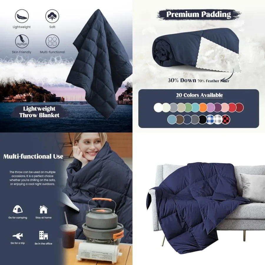 Soft Feather Down Blanket Lightweight Packable Couch for Indoor and Outdoor Use, 50X70, Navy
Soft Feather Down Blanket Lightweight Packable Couch for Indoor and Outdoor Use, 50X70, Navy
