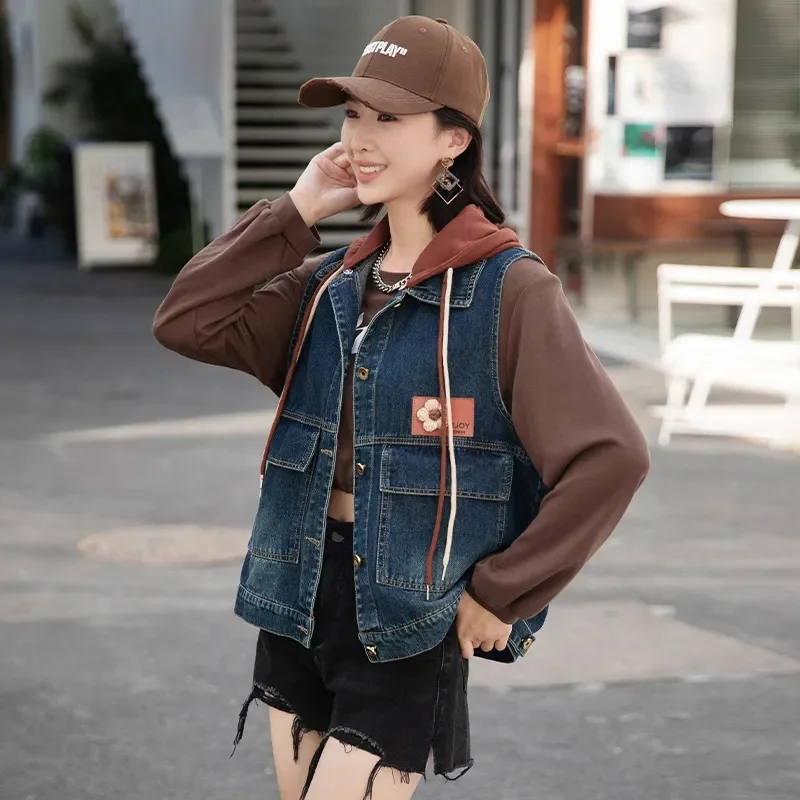 Vest Coats Women 2025 New Spring Autumn Cowboy Vest Ladies Hooded Vest Jacket Hole Denim Vest Women sleeveless Vest Coats R1027
Vest Coats Women 2025 New Spring Autumn Cowboy Vest Ladies Hooded Vest Jacket Hole Denim Vest Women sleeveless Vest Coats R1027