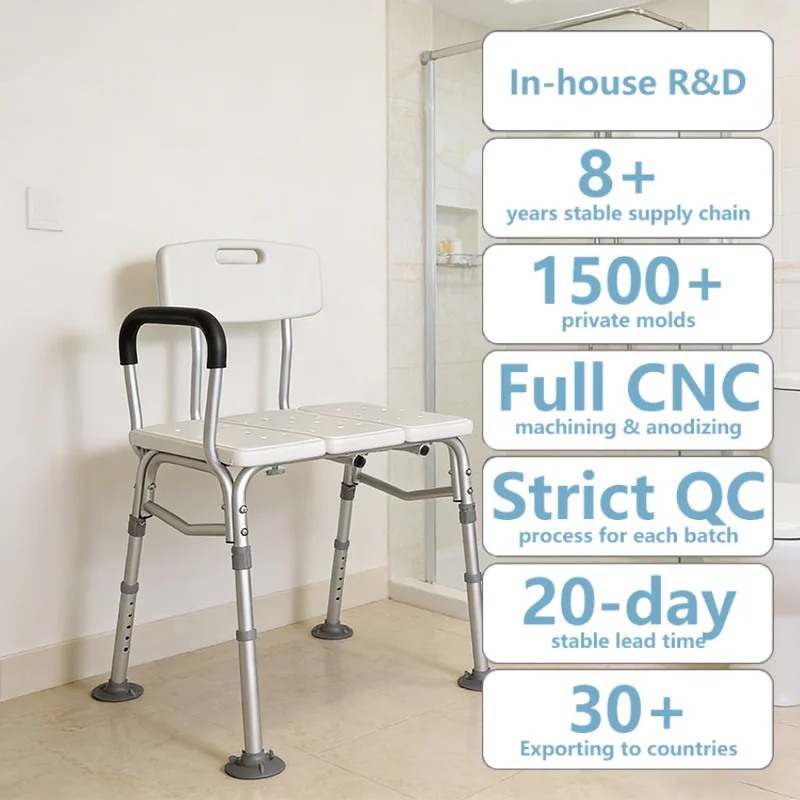 Simplywalk Aluminum Alloy 100KG Bath Shower Chair Very Strong Shower Room Supplies UKCA Private Label Service
Simplywalk Aluminum Alloy 100KG Bath Shower Chair Very Strong Shower Room Supplies UKCA Private Label Service