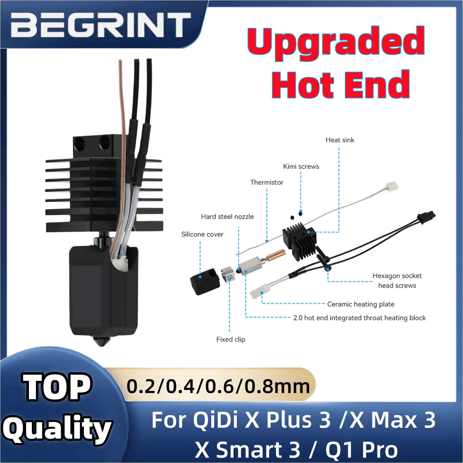 Модернизированный комплект Hot End для QiDi X Plus 3/X Max 3/X Smart 3/Q1 Pro 0,2/0,4/0,6/0,8 мм сопло из закаленной стали для 3D-принтера QiDi
Модернизированный комплект Hot End для QiDi X Plus 3/X Max 3/X Smart 3/Q1 Pro 0,2/0,4/0,6/0,8 мм сопло из закаленной стали для 3D-принтера QiDi