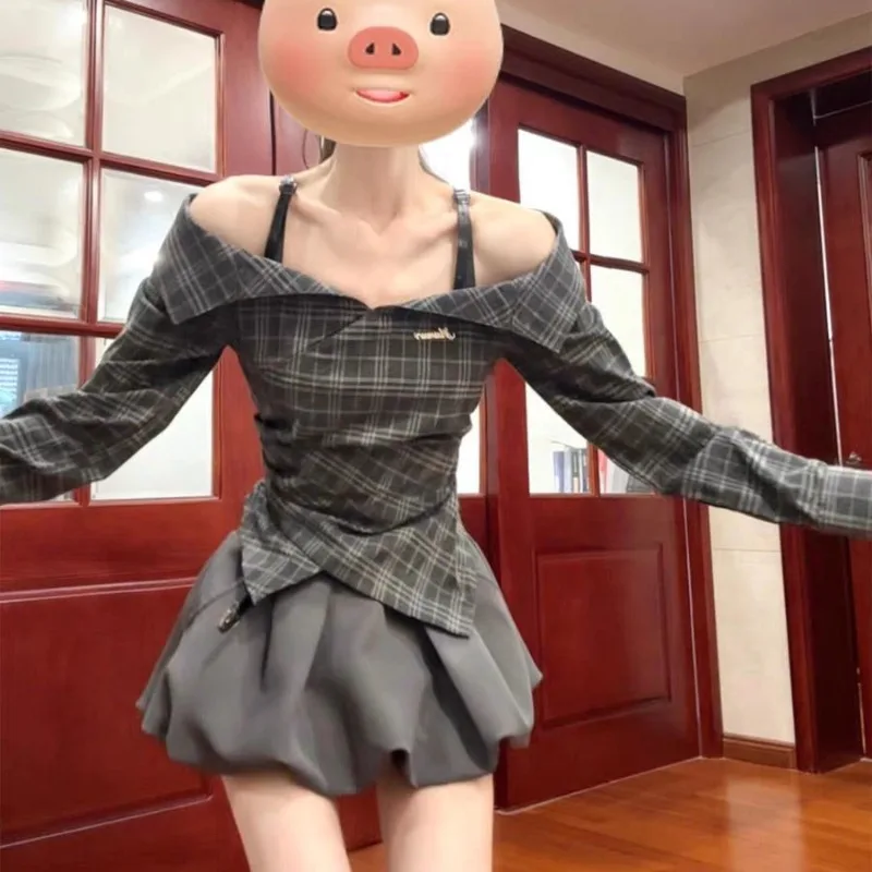 Korean College Style One-word Shoulder Plaid Long-sleeved Dress Women's Autumn New Wear with Thin Short Skirt Exquisite Simple
Korean College Style One-word Shoulder Plaid Long-sleeved Dress Women's Autumn New Wear with Thin Short Skirt Exquisite Simple