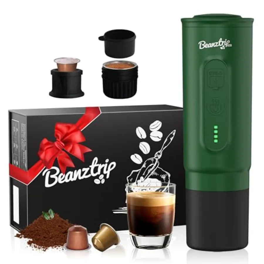 Portable espresso maker for camping/hiking, stainless steel black, 20 bar self-heating, compatible with NS capsules ground coff
Portable espresso maker for camping/hiking, stainless steel black, 20 bar self-heating, compatible with NS capsules ground coff