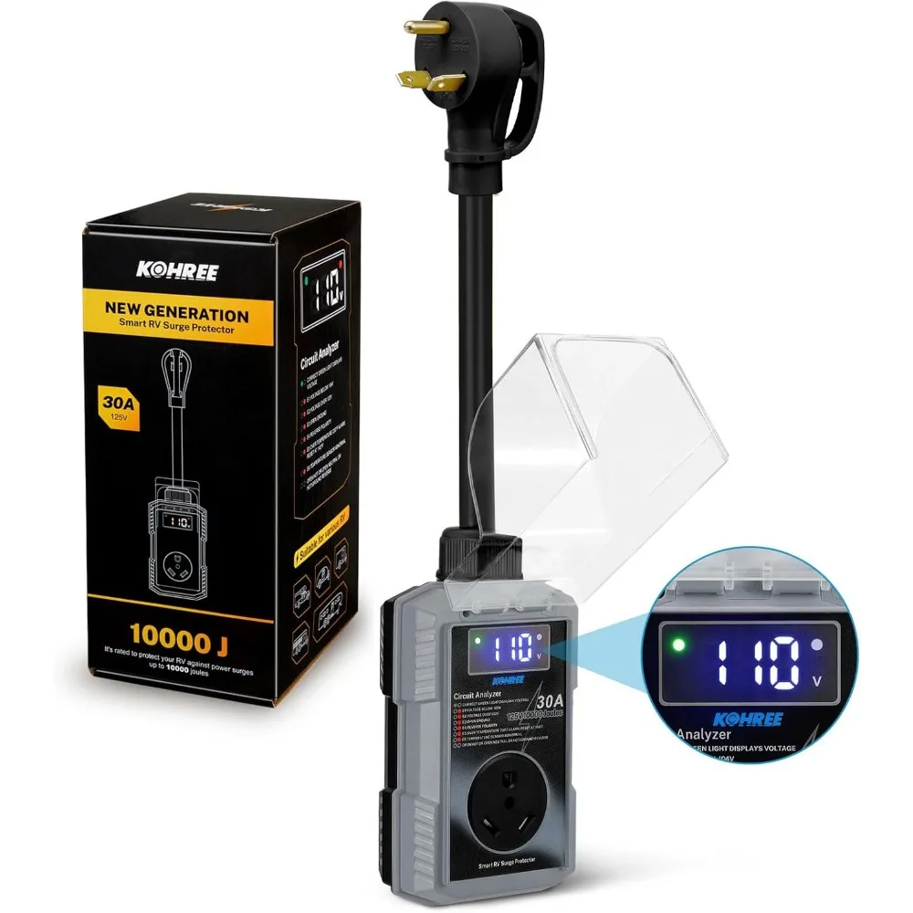 30 Amp RV Surge Protector with High/Low Voltage Protection, Waterproof, LED Display, Auto Shut Off for Camper Safety
30 Amp RV Surge Protector with High/Low Voltage Protection, Waterproof, LED Display, Auto Shut Off for Camper Safety