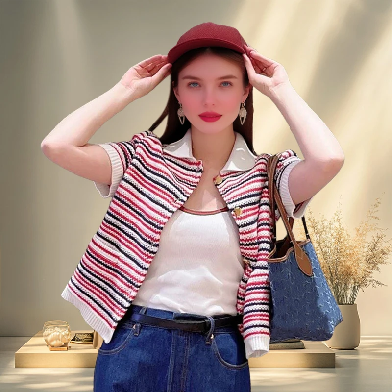 25 Early Spring New Style Retro Versatile Literary Style Preppy Style Age-Reducing Contrast Color Polo Collar Knitted Short-Sleeved Women
25 Early Spring New Style Retro Versatile Literary Style Preppy Style Age-Reducing Contrast Color Polo Collar Knitted Short-Sleeved Women