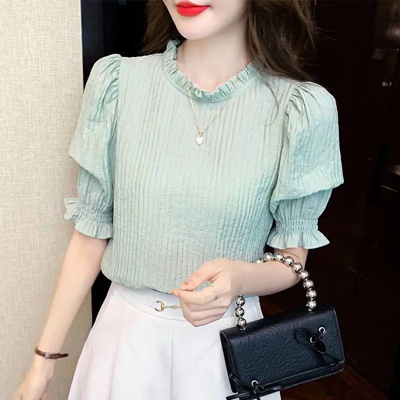 Ретро-топ с кружевным воротником и круглым вырезом, женский, свободного кроя, с эффектом стройности, с коротким рукавом, элегантный, модный, летняя новинка
Ретро-топ с кружевным воротником и круглым вырезом, женский, свободного кроя, с эффектом стройности, с коротким рукавом, элегантный, модный, летняя новинка