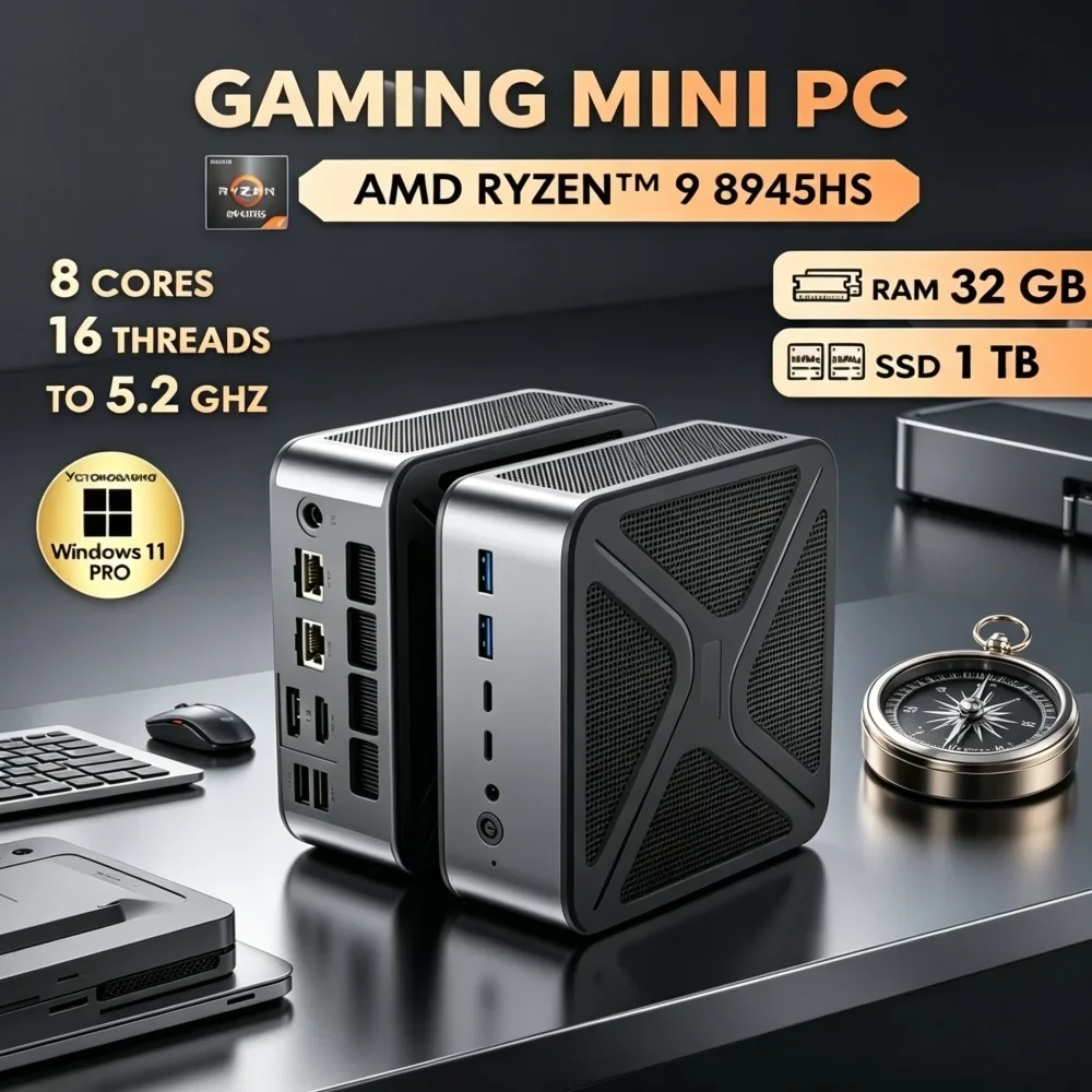 New Generation Ryzen 9 Gaming Desktop GH8 Mini PC, Win11 Pro 2*DDR5 WIFI6 BT5.2 8K HDMI2.1 Dual M.2 NVME AMD Ryzen 9 8945HS
New Generation Ryzen 9 Gaming Desktop GH8 Mini PC, Win11 Pro 2*DDR5 WIFI6 BT5.2 8K HDMI2.1 Dual M.2 NVME AMD Ryzen 9 8945HS