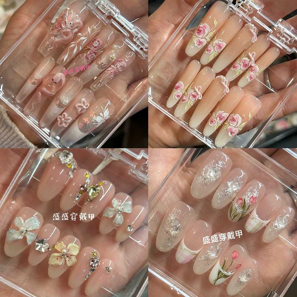 10Pcs High-End 3D Flowers Handmade Long Stiletto Coffin Ellipse Press On Nails Diamond Sequins Pearl French Full Cover Nails
10Pcs High-End 3D Flowers Handmade Long Stiletto Coffin Ellipse Press On Nails Diamond Sequins Pearl French Full Cover Nails