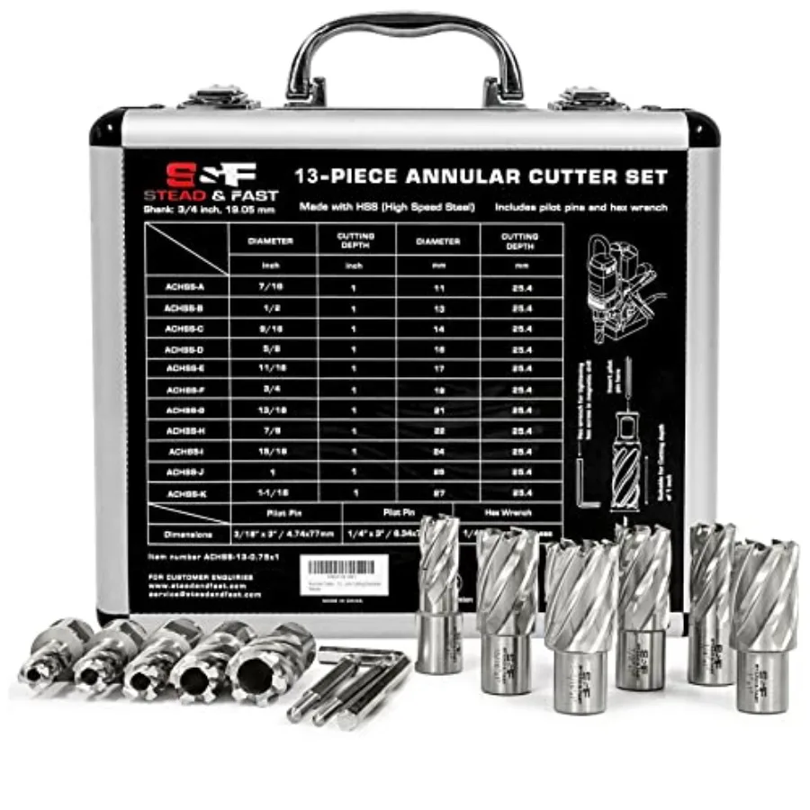 Annular Cutter Set 13 Pcs by, Cutting Depth 1" Cutting Diameter 7/16" to 1-1/16" Inch, Mag Drill Bits Kit for Magnetic Drill Pr
Annular Cutter Set 13 Pcs by, Cutting Depth 1" Cutting Diameter 7/16" to 1-1/16" Inch, Mag Drill Bits Kit for Magnetic Drill Pr