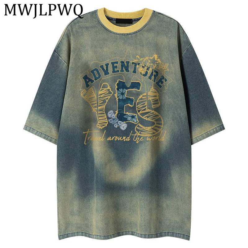 MWJLPWQ Vintage Distressed Letter Print Denim Short-Sleeve T-Shirt Men Street Round Collar Oversized Casual Couple's Tops 15405
MWJLPWQ Vintage Distressed Letter Print Denim Short-Sleeve T-Shirt Men Street Round Collar Oversized Casual Couple's Tops 15405