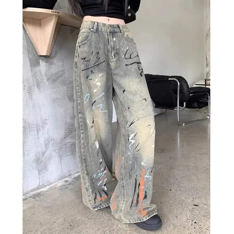 American Retro Graffiti Splash Ink Wide Leg Jeans High Waist Loose Distressed Trousers
American Retro Graffiti Splash Ink Wide Leg Jeans High Waist Loose Distressed Trousers