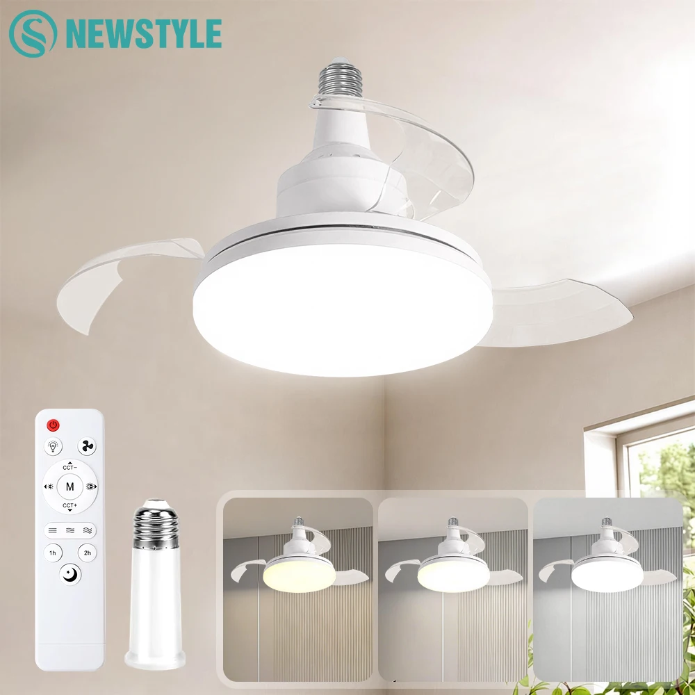 LED Ceiling Fan Light E27 Screw Invisible Fan Light with Remote Control Mute Timming Function 3-Speeds Wind Free Extension Pole
LED Ceiling Fan Light E27 Screw Invisible Fan Light with Remote Control Mute Timming Function 3-Speeds Wind Free Extension Pole