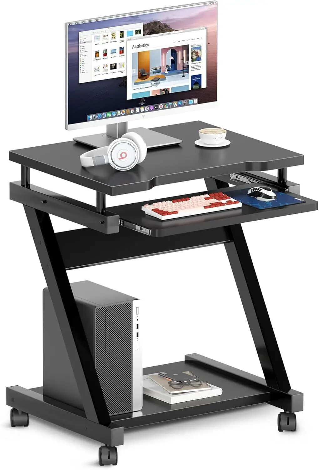 Mobile Laptop Desk with Lockable Wheels, Portable Computer Cart for Bedroom, Black
Mobile Laptop Desk with Lockable Wheels, Portable Computer Cart for Bedroom, Black