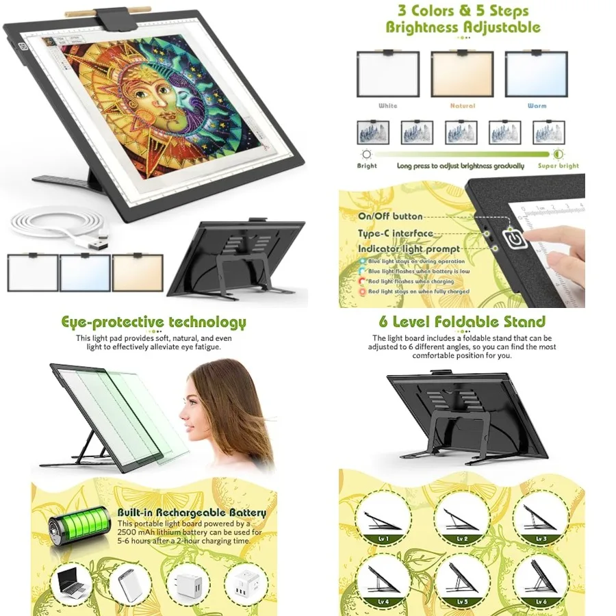 A3 Light Board for Diamond Painting, Rechargeable Battery Light Pad, Magnetic Tracing Light Box, Ultra-Thin Copy Board with 3 C
A3 Light Board for Diamond Painting, Rechargeable Battery Light Pad, Magnetic Tracing Light Box, Ultra-Thin Copy Board with 3 C