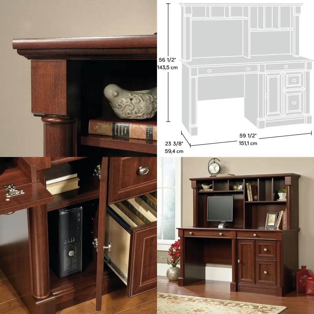 Large Storage Computer Desk with Hutch, Cherry Finish, Ideal for Home Office
Large Storage Computer Desk with Hutch, Cherry Finish, Ideal for Home Office