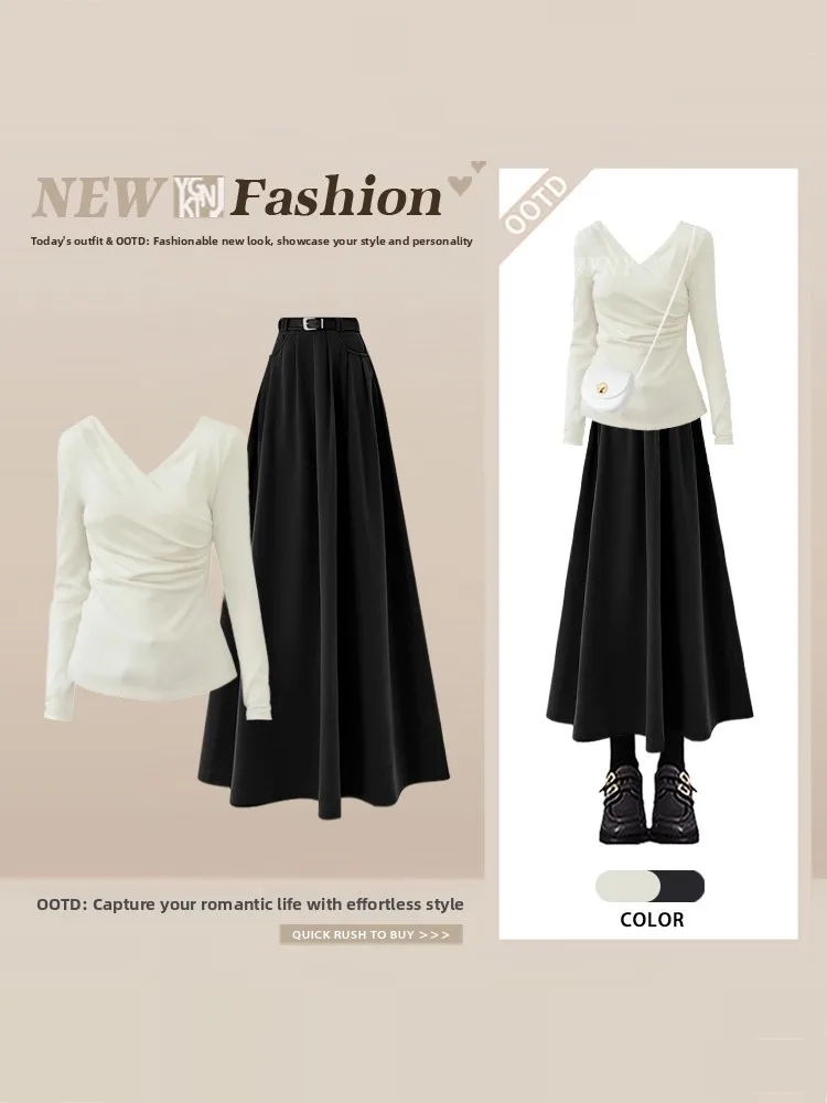 Sexy Slimming Base Shirt Spring High Waist Long Skirt Two-Piece Set Women's Fashion Ensemble Folded Top Underwear Ensemble
Sexy Slimming Base Shirt Spring High Waist Long Skirt Two-Piece Set Women's Fashion Ensemble Folded Top Underwear Ensemble