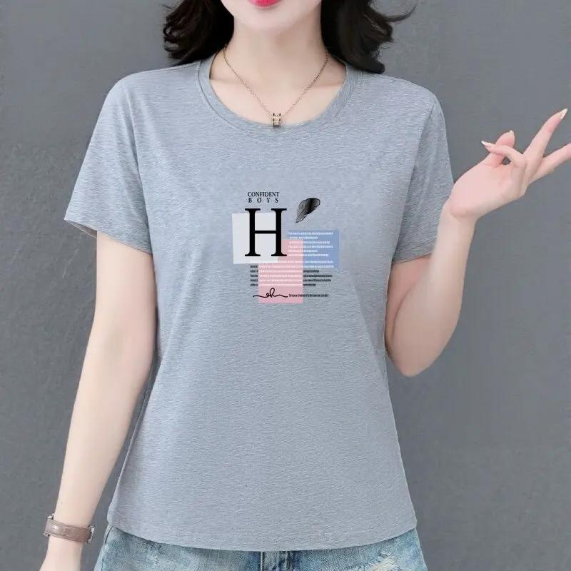 Elegant round Neck Short Sleeve T-Shirt Women's Loose Slim Fit Printed Casual Polyester Fiber Top for Middle-Aged Mothers
Elegant round Neck Short Sleeve T-Shirt Women's Loose Slim Fit Printed Casual Polyester Fiber Top for Middle-Aged Mothers