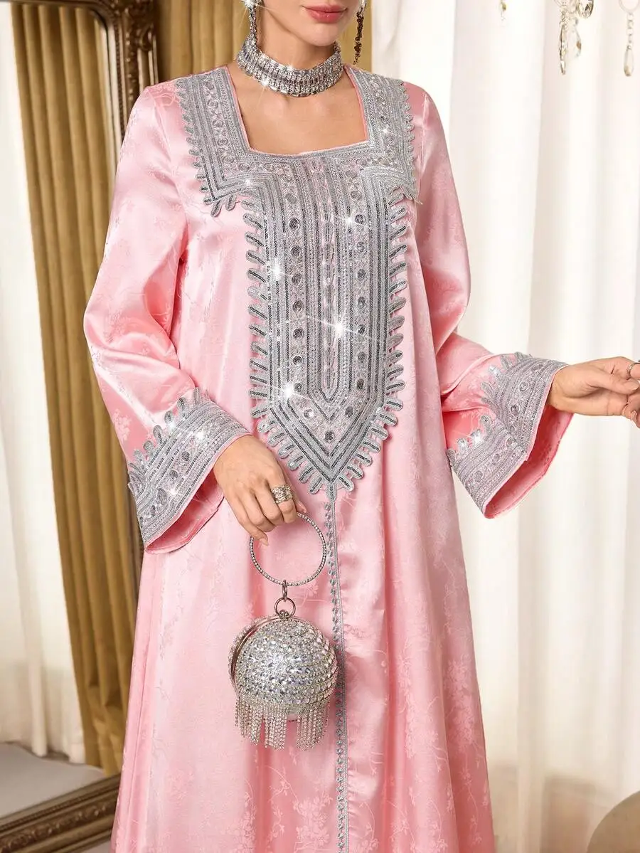 Elegant Sequin Embellished Pink Maxi Dress With Sheer Veil Party Evening Midi Dress
Elegant Sequin Embellished Pink Maxi Dress With Sheer Veil Party Evening Midi Dress