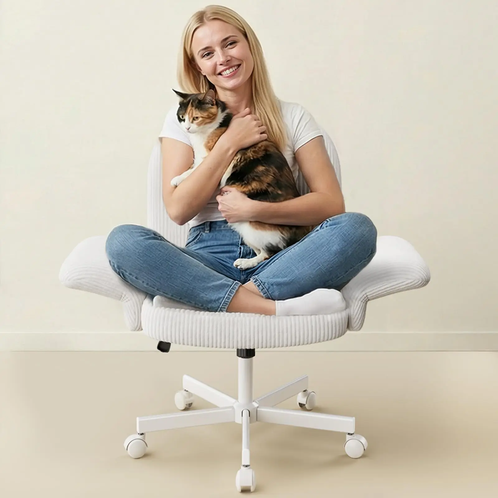 Cross Legged Office Chair With Adjustable Armrests Soft Corduroy Fabric For Small Spaces White
Cross Legged Office Chair With Adjustable Armrests Soft Corduroy Fabric For Small Spaces White