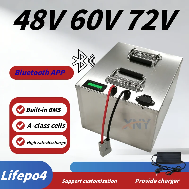 LiFePO4 Lithium Battery 48V 60V 72V 75Ah with Built-In Bluetooth BMS for 2000W - 7000W Electric Bike/Moped Car Electric Scoo
LiFePO4 Lithium Battery 48V 60V 72V 75Ah with Built-In Bluetooth BMS for 2000W - 7000W Electric Bike/Moped Car Electric Scoo