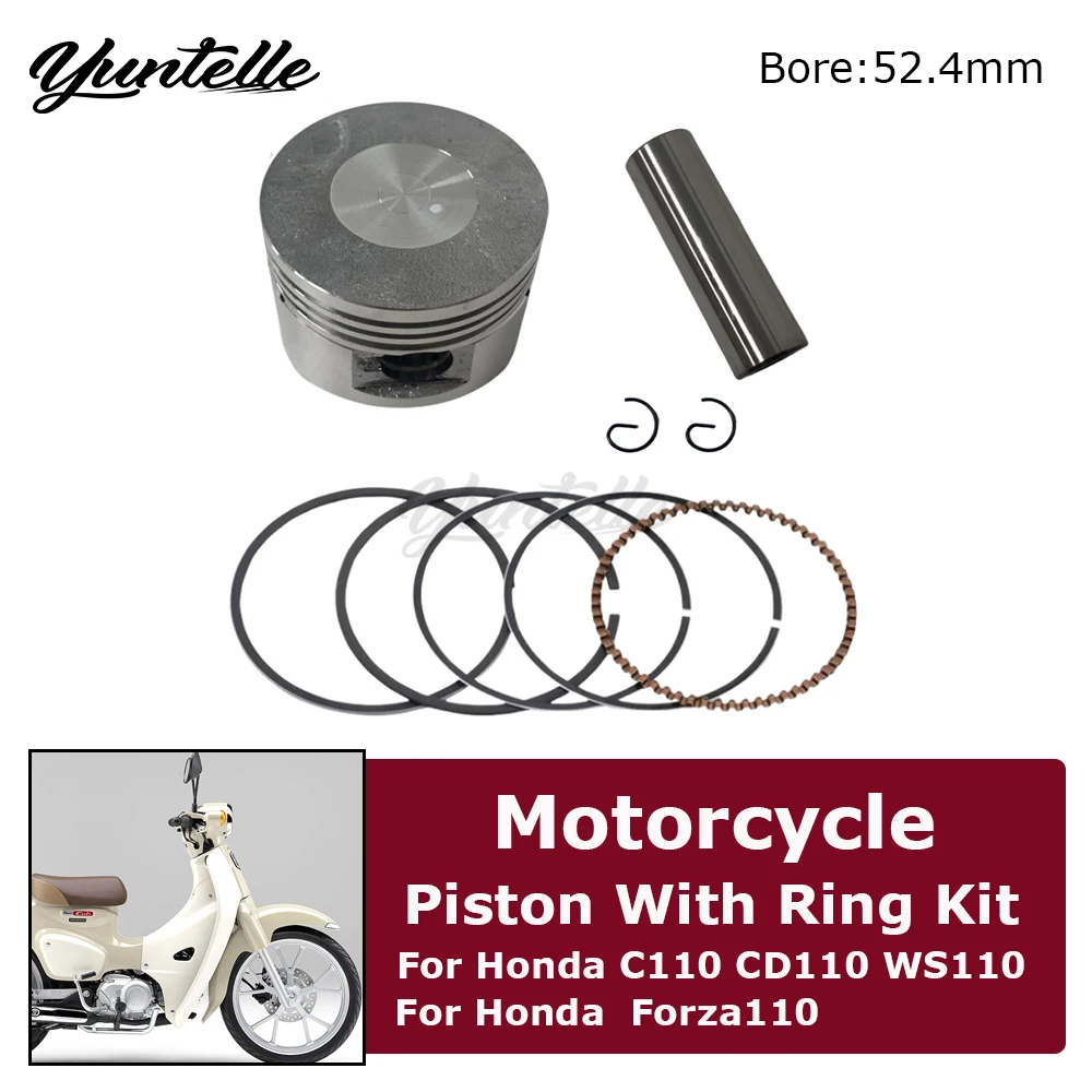 52.4mm Bore Engine Piston With Ring Kit Assembly For Honda C110 CD110 WS110 Forza 110 Pin 13mm Motorcycle Accessories Dirt Bike
52.4mm Bore Engine Piston With Ring Kit Assembly For Honda C110 CD110 WS110 Forza 110 Pin 13mm Motorcycle Accessories Dirt Bike