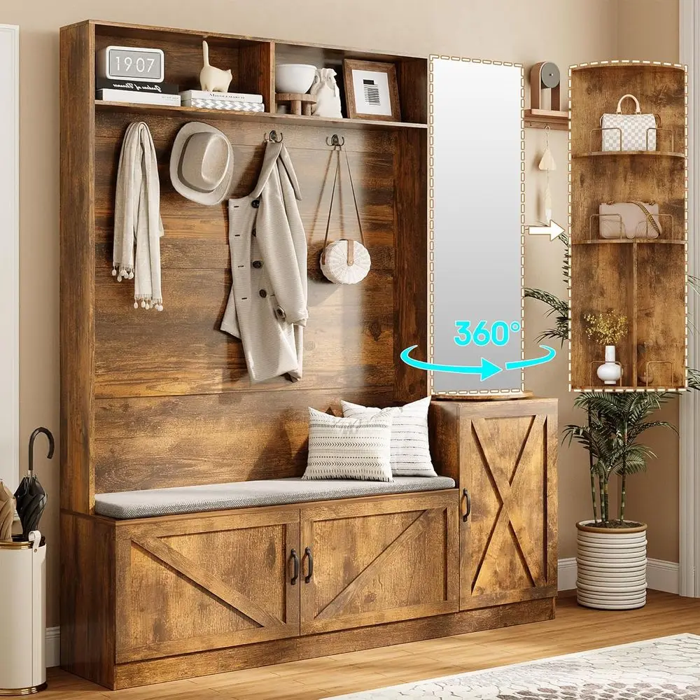 79" Hall Tree with Bench and Shoe Storage, Tall Coat Rack with Mirror and Hidden Storage Shelves, Entryway Shoe Organizer with C
79" Hall Tree with Bench and Shoe Storage, Tall Coat Rack with Mirror and Hidden Storage Shelves, Entryway Shoe Organizer with C