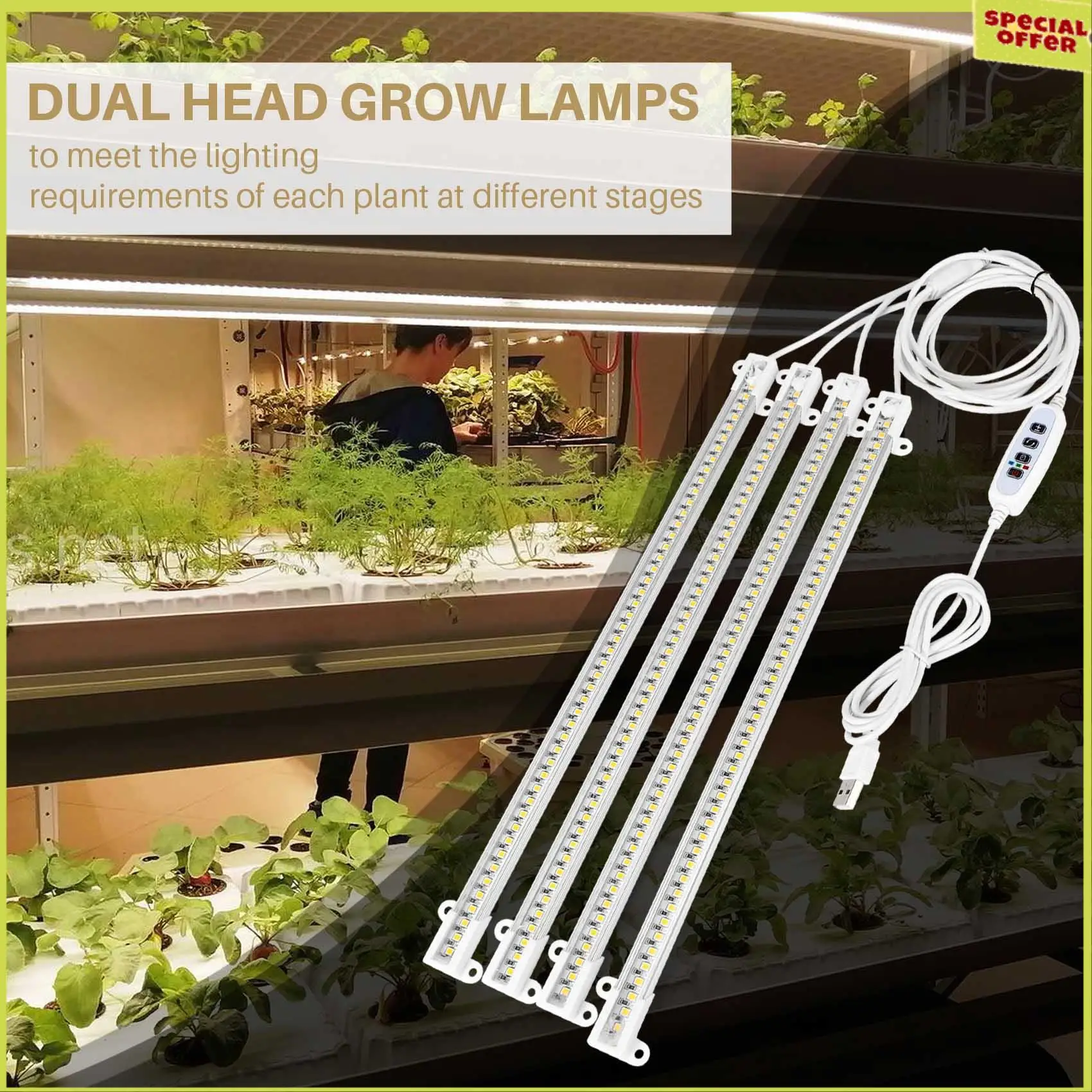 A34R LED Plant Grow Light Strips, Full Spectrum Grow Lights For Indoor Plants With Auto On/Off 3/9/12H Timer, 192 Leds
A34R LED Plant Grow Light Strips, Full Spectrum Grow Lights For Indoor Plants With Auto On/Off 3/9/12H Timer, 192 Leds