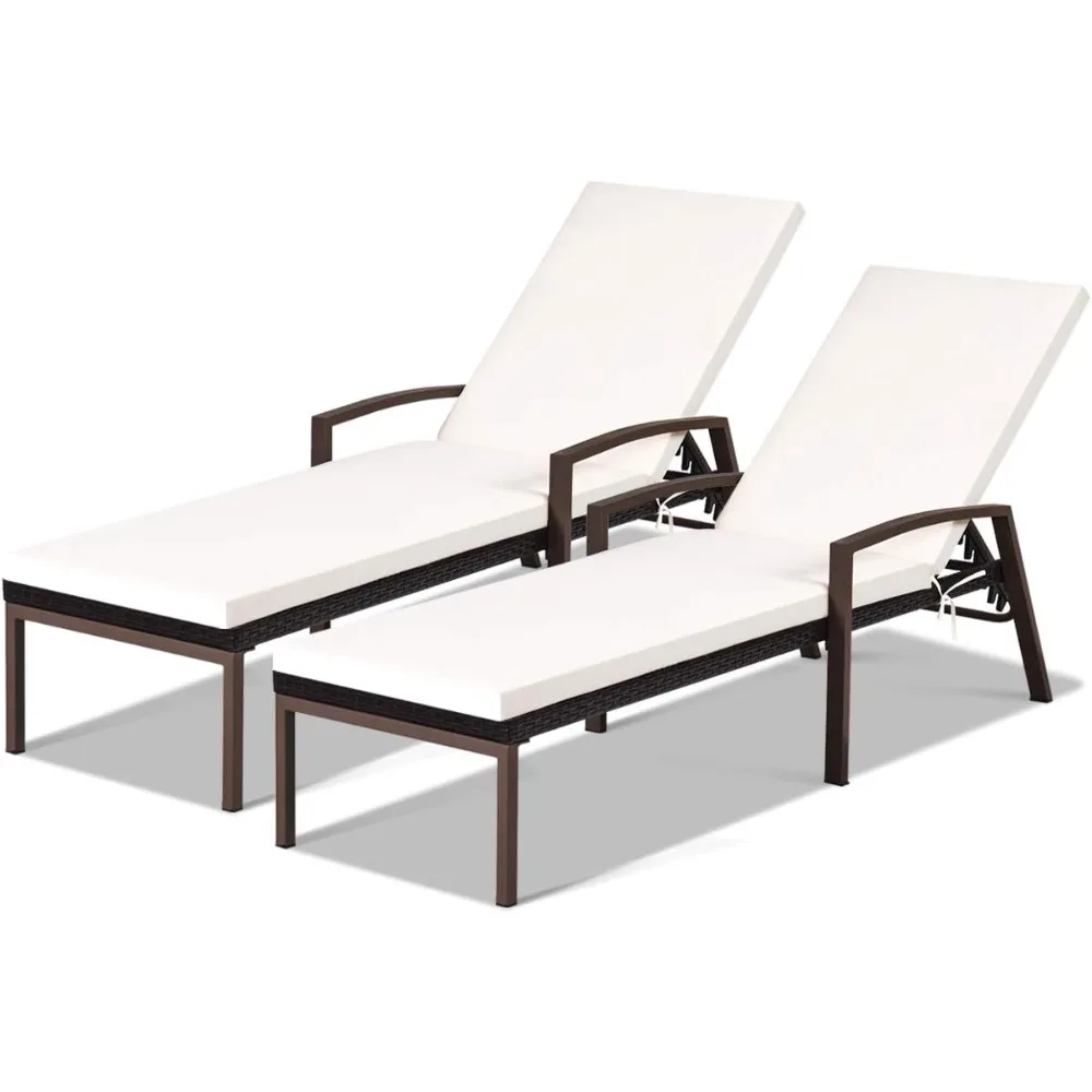 2PCS Rattan Lounge Chair Outdoor, Patio Wicker Chaise Lounge with 5-Position Adjustable Backrest, Soft Cushion & Arm Rest, Pool
2PCS Rattan Lounge Chair Outdoor, Patio Wicker Chaise Lounge with 5-Position Adjustable Backrest, Soft Cushion & Arm Rest, Pool