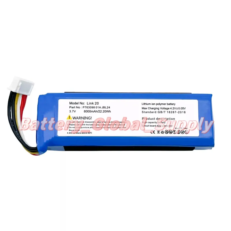For P763098 01A JBL24 Link20 Portable Bluetooth Speaker, Battery 3.7V 6000mAh-
For P763098 01A JBL24 Link20 Portable Bluetooth Speaker, Battery 3.7V 6000mAh-