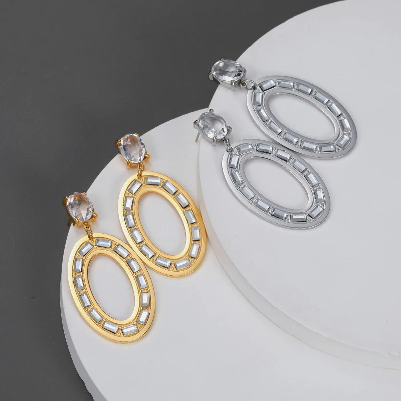 PRISCA | Diamond Oval Dangle Earrings Women Stainless Steel Trendy Shopping Jewelry 18k Gold Plated Hot Sale
PRISCA | Diamond Oval Dangle Earrings Women Stainless Steel Trendy Shopping Jewelry 18k Gold Plated Hot Sale