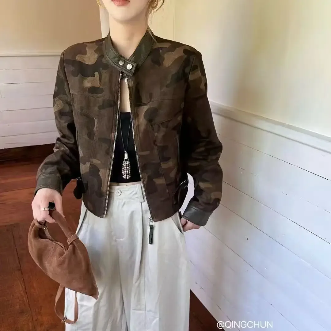American Leather Camouflage Jacket 2025 Autumn New Retro Loose Versatile Spring and Autumn Short Baseball Top for Women
American Leather Camouflage Jacket 2025 Autumn New Retro Loose Versatile Spring and Autumn Short Baseball Top for Women